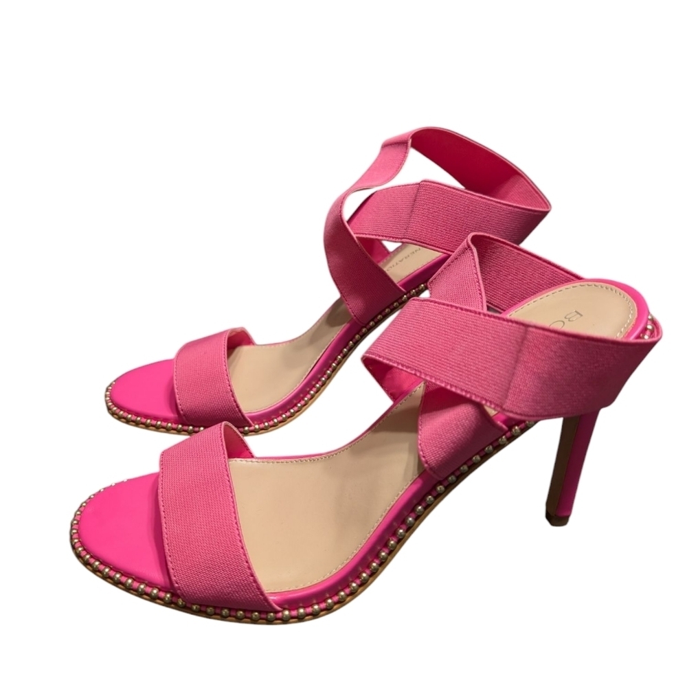 BCBGeneration‎ Elegant Pink Twist Strap Ankle Open Toe Studded Heels Size 8